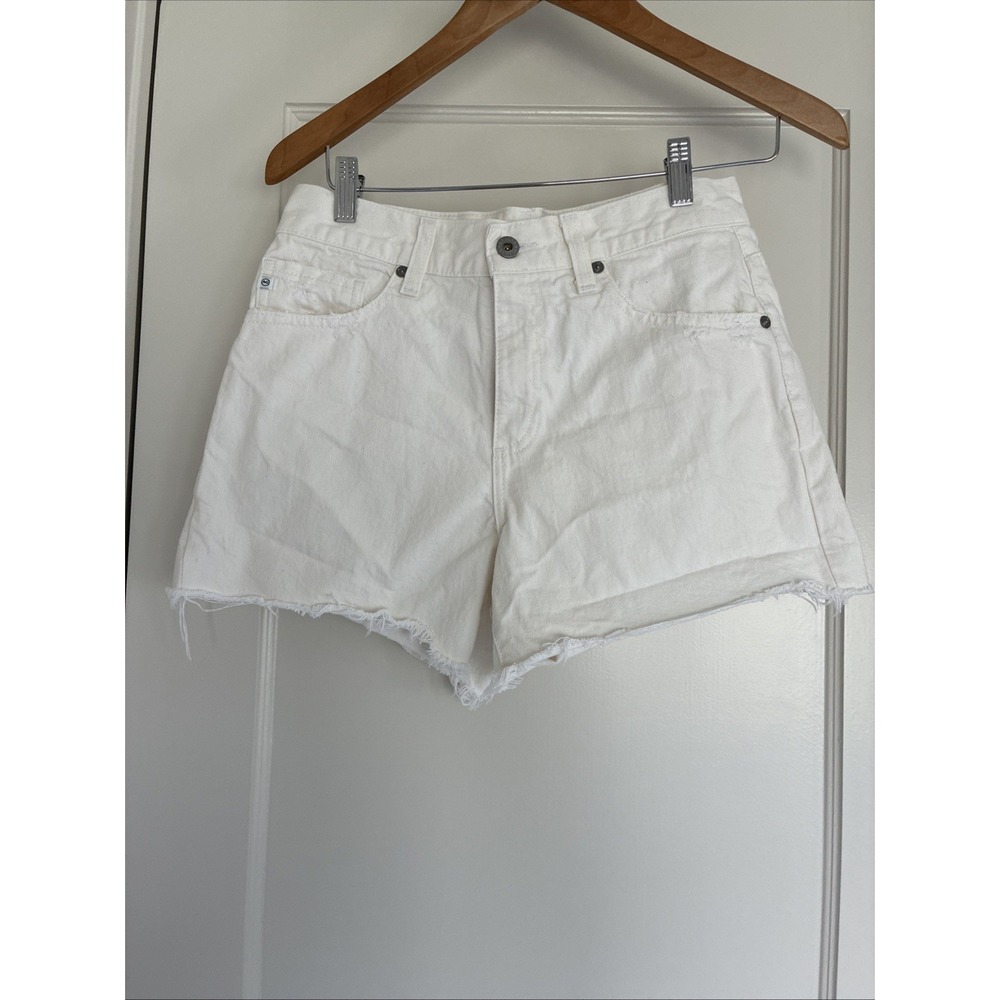 Woman's Shorts AG Jeans Halle High-Rise Relaxed Shorts Cream Denim Cutoff  Sz 25